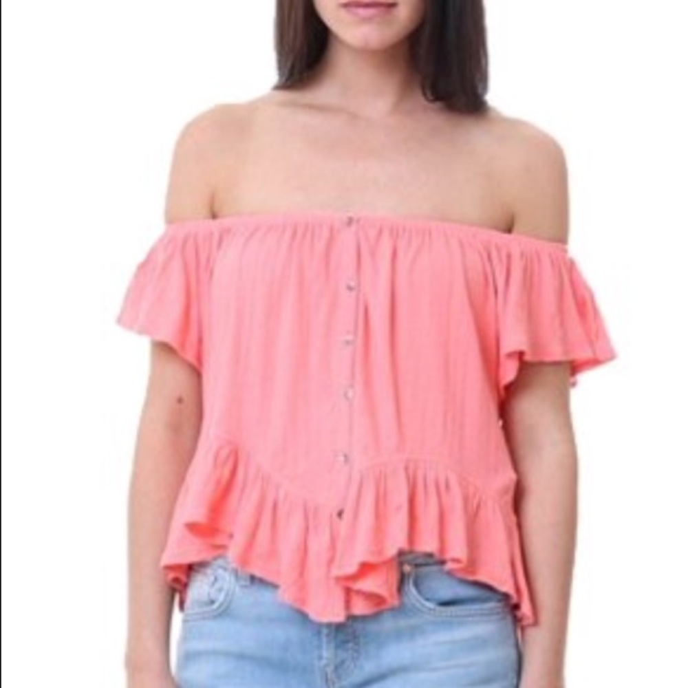 Free People Mint Julep Button-Front Top in Coral